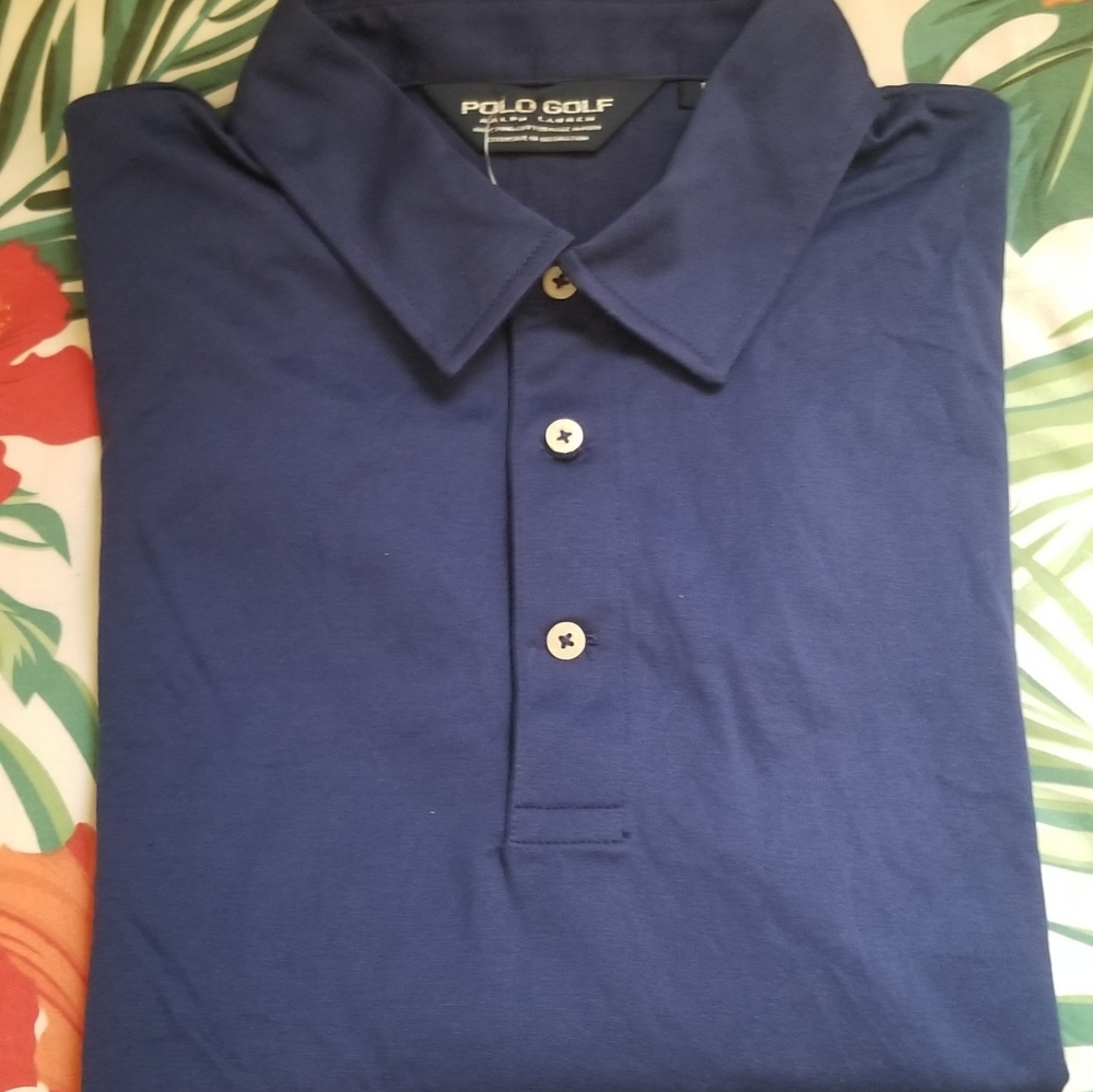 RALPH LAUREN POLO GOLF Blue Polo Shirt Short Sleeves Men L 100% Light Cotton